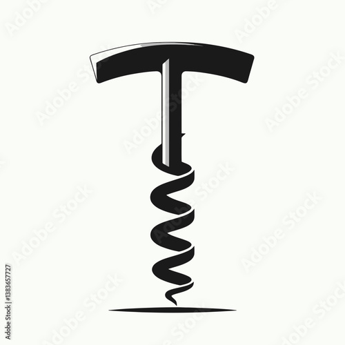 very simple flat and minimalist Cork Screw silhouette in black on a white background