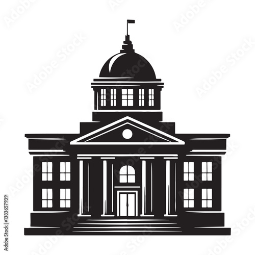 Historic Courthouse silhouette, embodying the timeless principles of justice – Courthouse illustration – Courthouse vector – Government building silhouette

