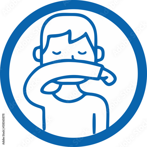  a person sneezing or coughing into their elbow, hygiene and health precautions