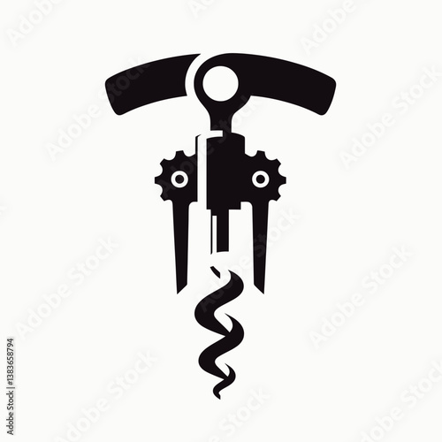 very simple flat and minimalist Corkscrew Wine Opener silhouette in black on a white background