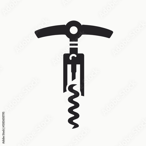 very simple flat and minimalist Corkscrew Wine Opener silhouette in black on a white background