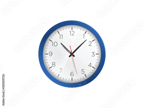 Blue Clock icon flat design round wall clock, trendy office clock with shadow on a white background