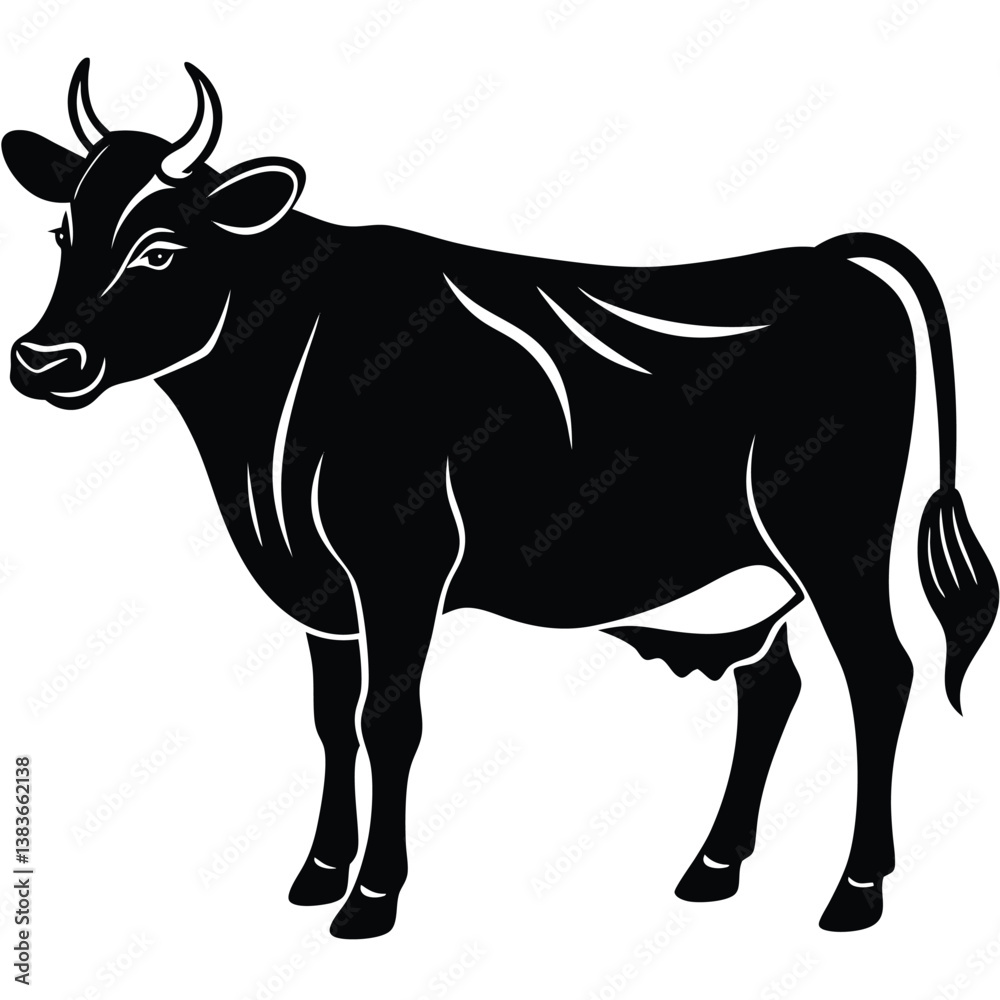 Fototapeta premium Black Cow silhouette vector icon set isolated on white background.