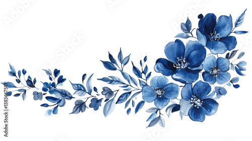 Blue Watercolor Floral Isolated on Transparent Background
