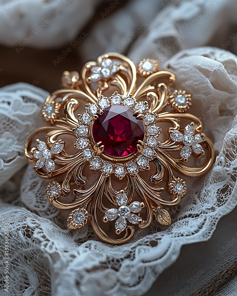 Obraz premium Timeless antique ruby brooch victorian elegance high resolution picture