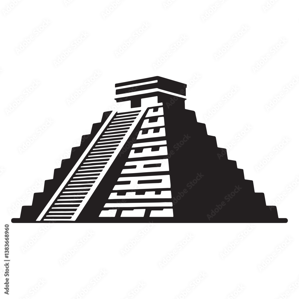 Stepped Mayan Temple silhouette, embodying the characteristic design of ancient Mayan pyramids – Mayan Temple illustration – Mayan Temple vector – Stepped structure silhouette
Stepped Mayan Temple silhouette, embodying the characteristic design of ancient Mayan pyramids – Mayan Temple illustration – Mayan Temple vector – Stepped structure silhouette