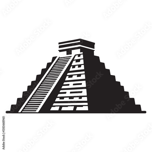 Stepped Mayan Temple silhouette, embodying the characteristic design of ancient Mayan pyramids – Mayan Temple illustration – Mayan Temple vector – Stepped structure silhouette

