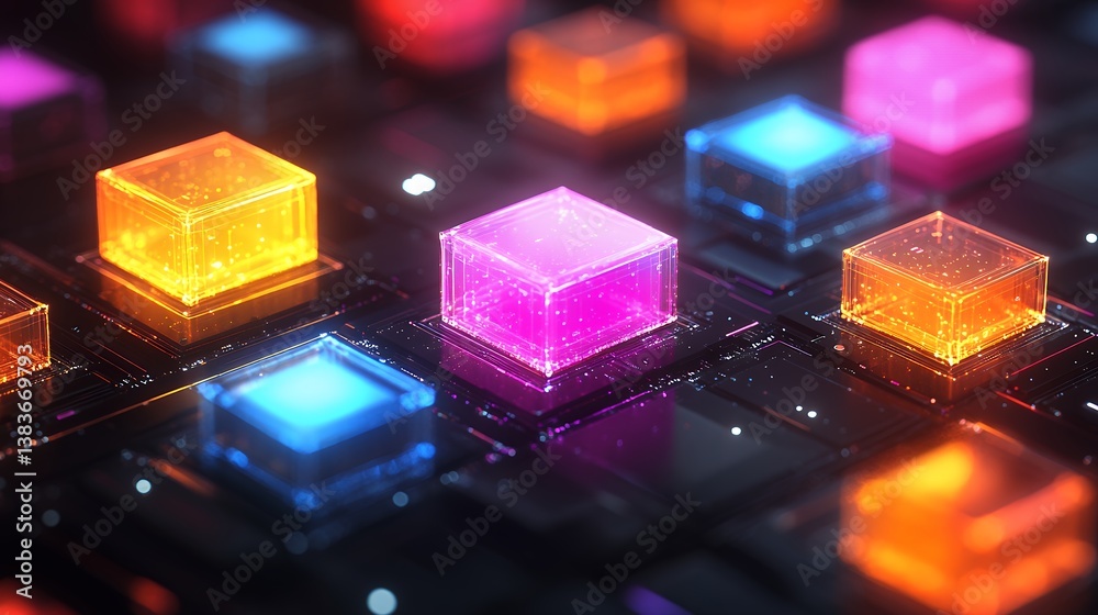 Vibrant Geometric Shapes Illuminate a Digital Landscape Vibrant Geometric Shapes Illuminate a Digital Landscape