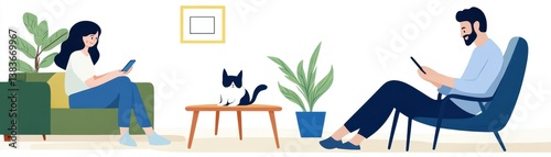 Wallpaper Mural A cozy living room scene featuring a couple with a cat. Torontodigital.ca