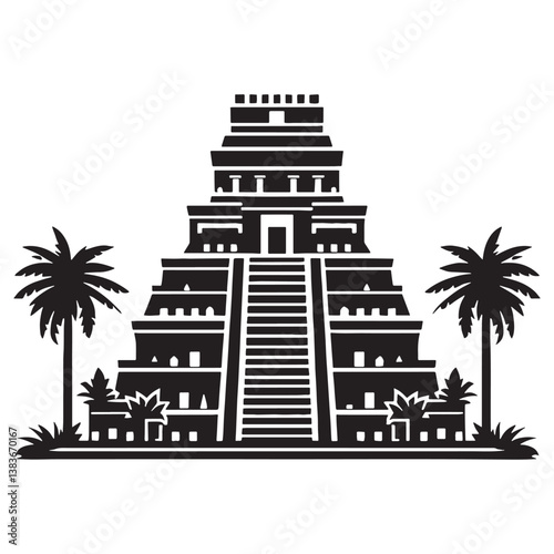 Mysterious Mayan Temple silhouette, reflecting the mysticism of ancient civilizations – Mayan Temple illustration – Mayan Temple vector – Historical monument silhouette

