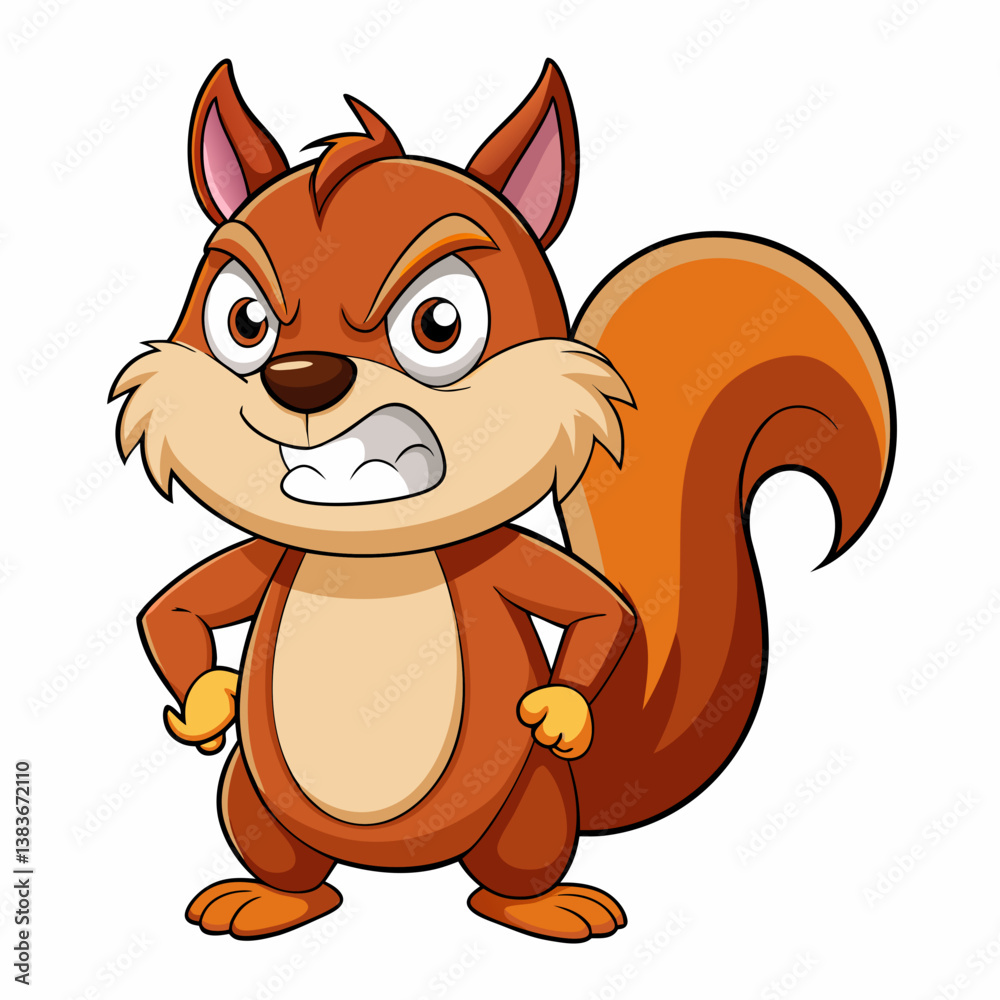 Fototapeta premium Cartoon squirrel in angry pose. Vector illustration isolated on white 