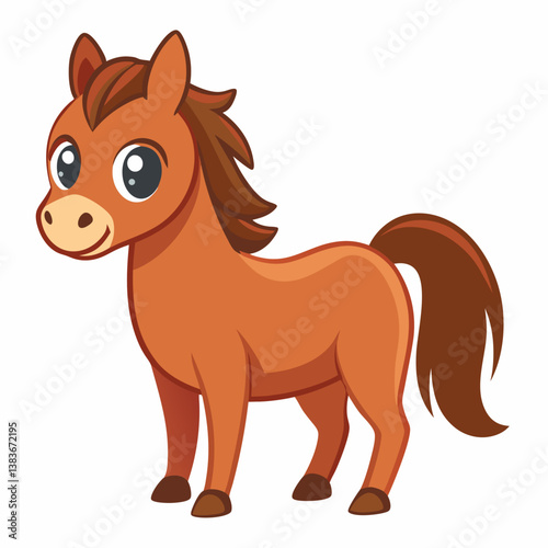 Illustration of cute brown horse. Vector illustration of a horse. Suitable for children's book design elements. Introduction of brown horse to children. Books or posters about animal Pro Vector
