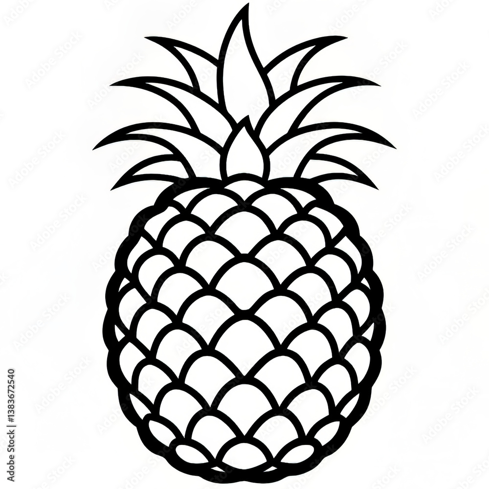 Obraz premium Black and White Outline of a Pineapple with Detailed Patterns 