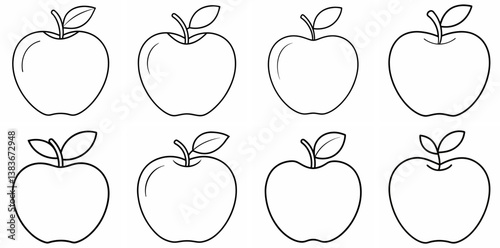 Apple Outline Coloring Book Page Line Art Drawing Set White Background