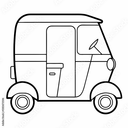 Auto Rickshaw Outline Coloring Book Page Line Art