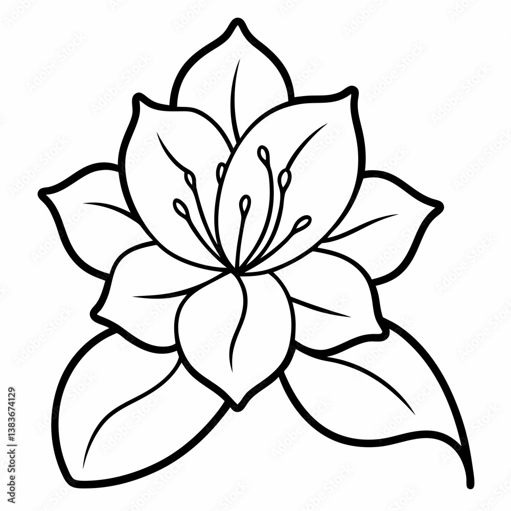 Fototapeta premium Azalea Flower Outline Coloring Book Page Line Art