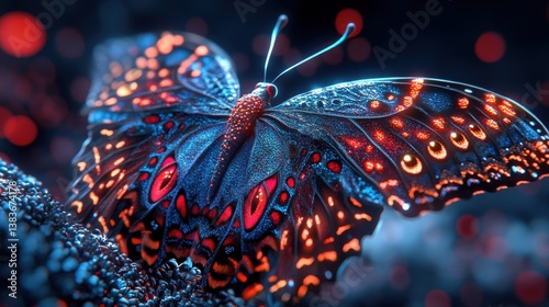 A vibrant butterfly with intricate patterns and vivid colors.