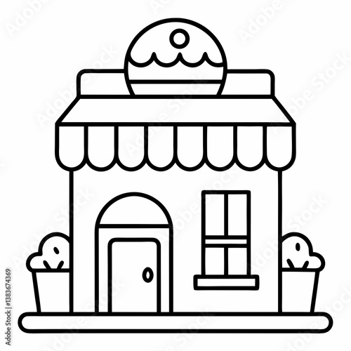 Bakery Shop Outline Coloring Book Page Line Art

