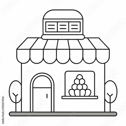 Bakery Shop Outline Coloring Book Page Line Art

