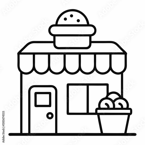 Bakery Shop Outline Coloring Book Page Line Art

