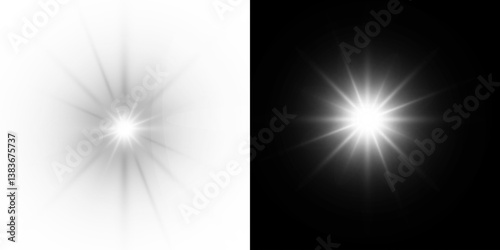 Png white star light, sparkle. Yellow light effect. Shining light with yellow gold color. Png spotlight spark.Vector transparent sunlight special lens flare light effect.