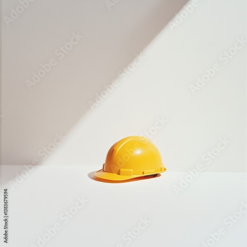 Bright yellow hard hat on a minimalist background.