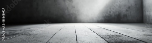 Modern empty room with concrete walls and wooden floor texture.