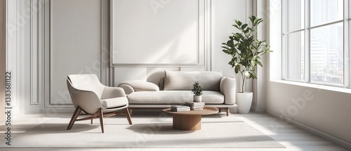 Modern living room with cozy furniture and natural lighting.
