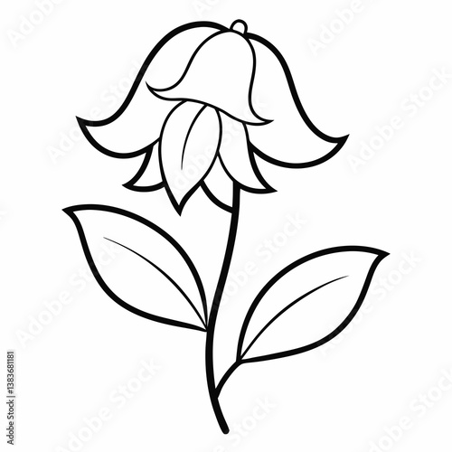 Canterbury Bells Flower Outline Coloring Book Page