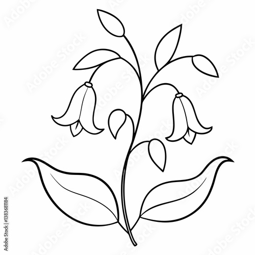 Canterbury Bells Flower Outline Coloring Book Page