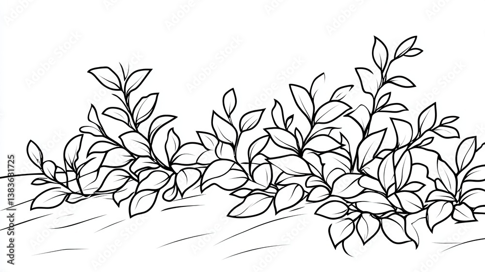 Simple Black and White Coloring Book Page Featuring Decorative Leaves and Branches Simple Black and White Coloring Book Page Featuring Decorative Leaves and Branches