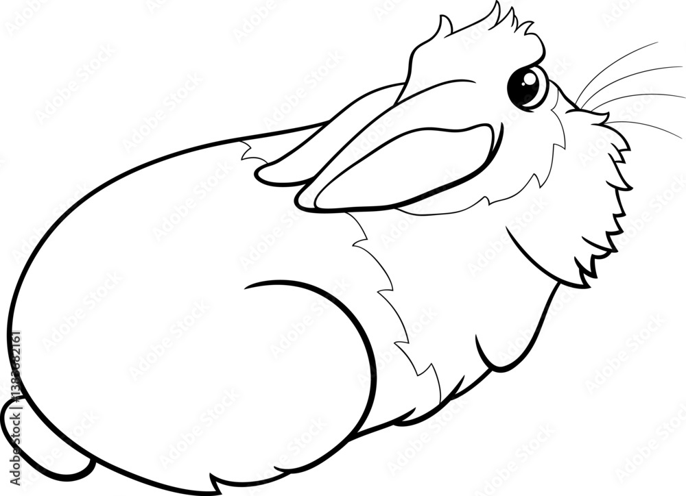 cartoon lying miniature rabbit animal character coloring page