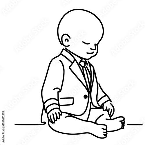Baby in a Suit Meditating on a White Background, Realism, futuristic retro neon sign with clearly visible QR code standing on the sidewalk in front of an old movie theater, deep shadows and strong c  