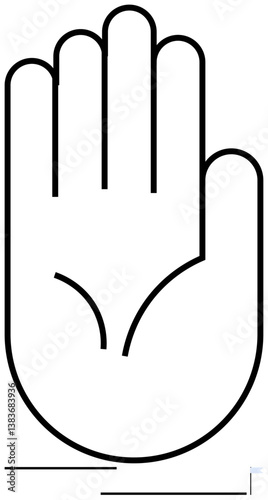 Outlined hand with open fingers held upright, symbolizing a stop gesture. Ideal for caution, safety, boundary, prohibition, agreement, communication, mindfulness and flat simple metaphor