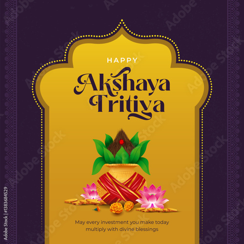Happy Akshaya Tritiya Festival Greeting Background Design with Kalash Vector Illustration