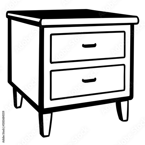 Minimalist Bedside Table Black Silhouette on White Background