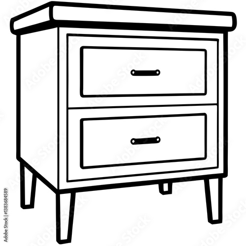 Minimalist Bedside Table Black Silhouette on White Background