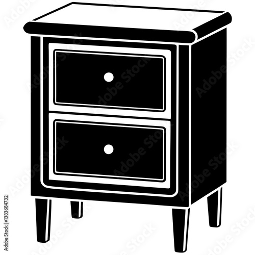Minimalist Bedside Table Black Silhouette on White Background