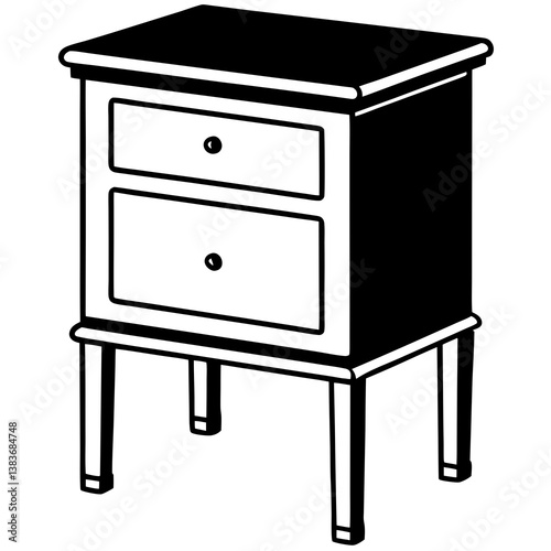 Minimalist Bedside Table Black Silhouette on White Background