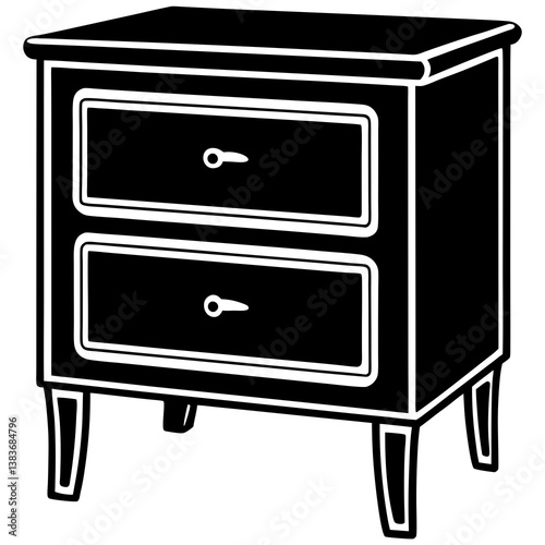 Minimalist Bedside Table Black Silhouette on White Background
