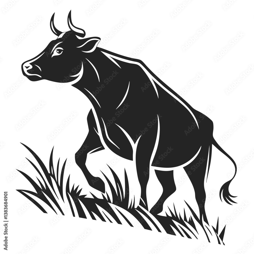 Fototapeta premium Black Cow silhouette vector icon set isolated on white background.