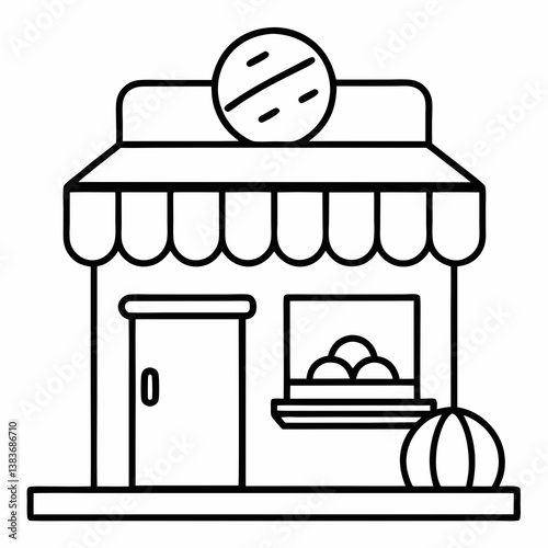 Cozy Bakery Shop Outline Coloring Book Page Line Art