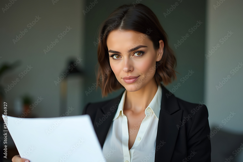 A Businesswoman Deep in Thought While Holding an Agreement Sheet at Her Desk. AI-generated A Businesswoman Deep in Thought While Holding an Agreement Sheet at Her Desk. AI-generated