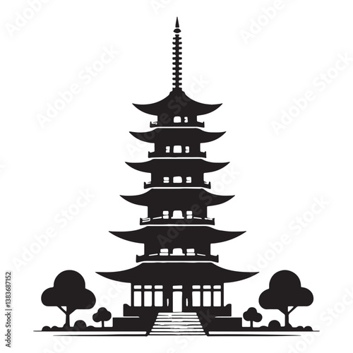 Royal Pagoda silhouette, symbolizing cultural royalty and architectural grandeur – Pagoda illustration – Pagoda vector – Imperial building silhouette

