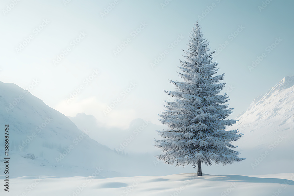 Naklejka premium Snow-covered pine trees in a winter mountain landscape