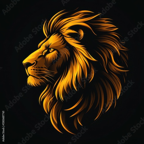 Majestic lion head illustration with flowing mane set against a dark background showcasing strength and elegance