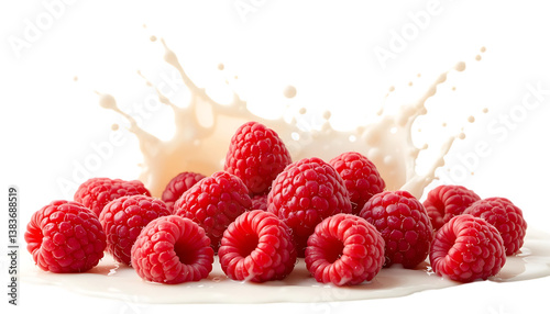 Fresh Raspberry slices in creamy milk splash png