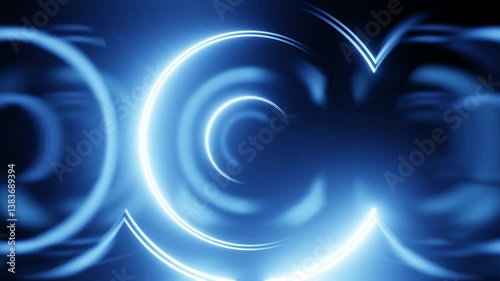 Abstract seamless loop of 3D render neon circle. Blue neon circles abstract futuristic hi-tech motion background seamless loop. Video 3d animation Ultra HD 4K 3840x2160