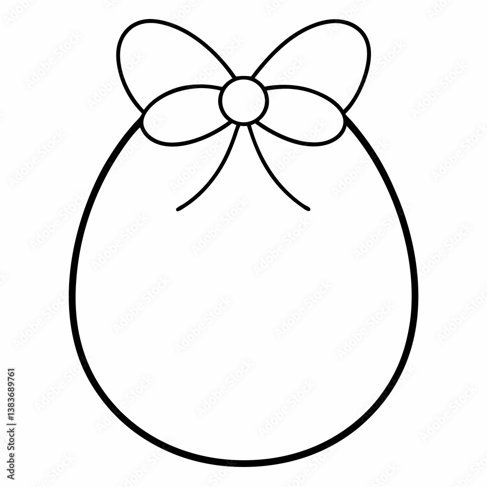 Egg with Bow Outline Coloring Book Page Line Art

