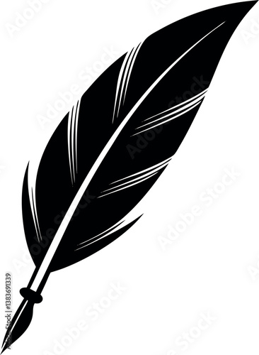 Isolated Black Feather Pen and Ink Vector Silhouette Artwork on White Background 02 eps 10 PNG Design Clipart